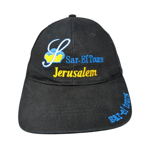 Sar-El Tours Jerusalem Strapback Hat Black One Size Adjustable Embroidered - Picture 1 of 8